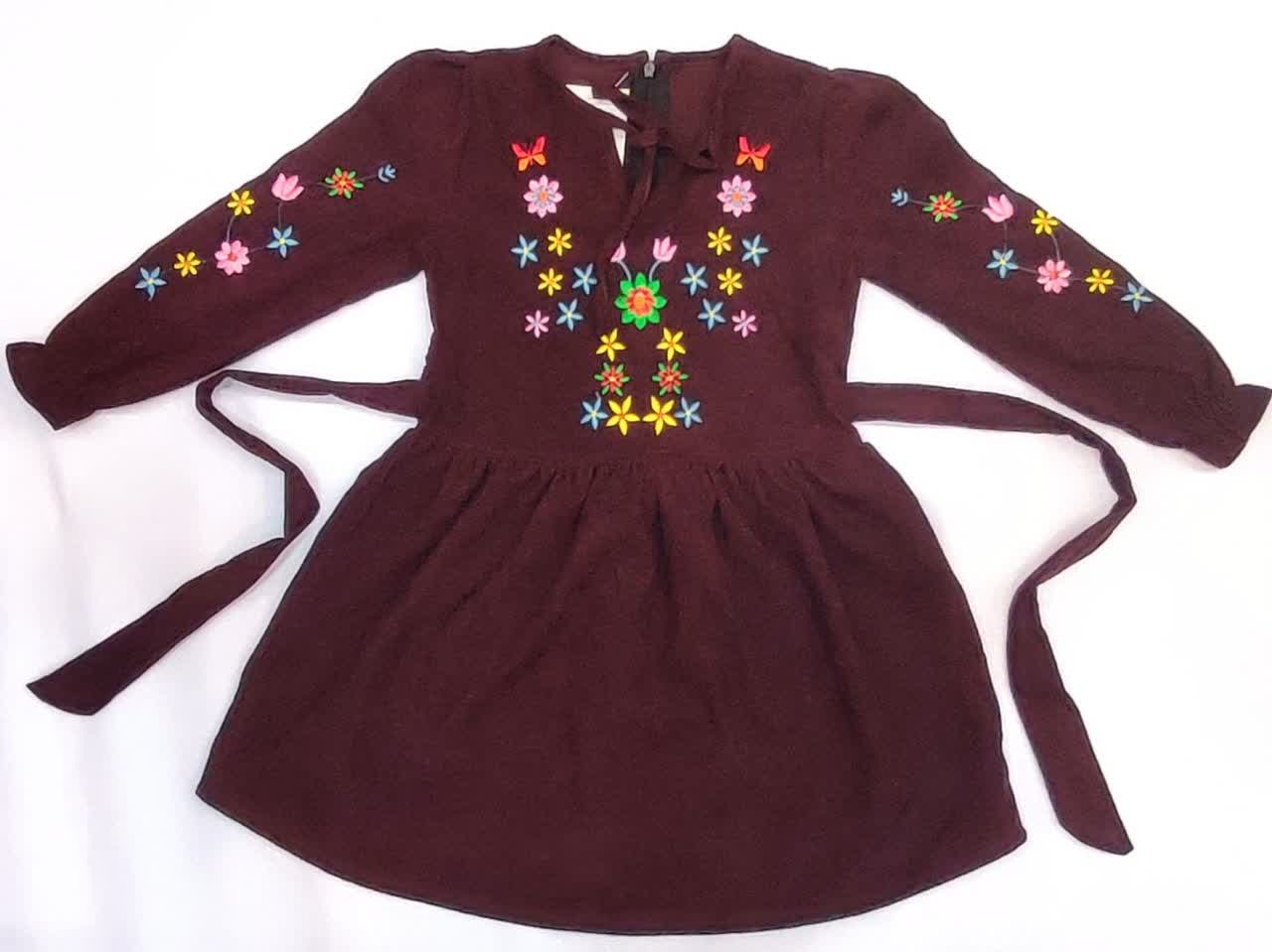سارافون مخمل کبریتی دخترانه گلدوزی - Image 2