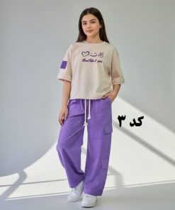 کراپ شلوار دخترانه شیک طرح قلب و چشمک - Image 4