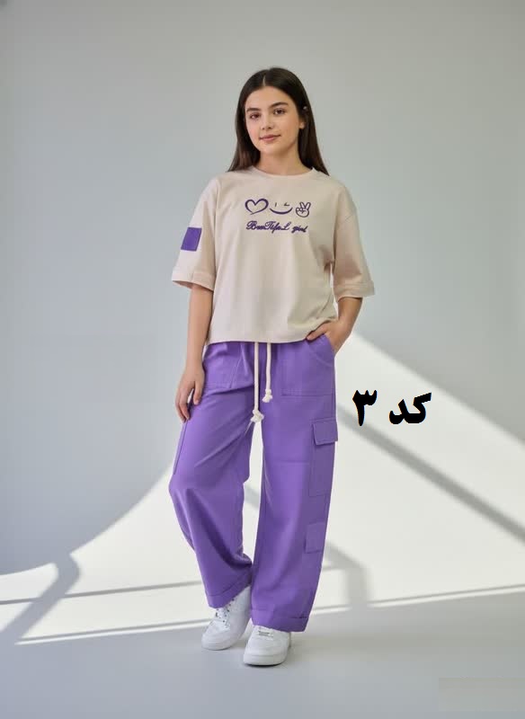 کراپ شلوار دخترانه شیک طرح قلب و چشمک - Image 4