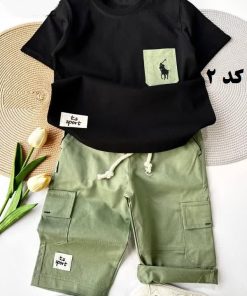 تیشرت شلوارک پسرانه مشکی جیب‌دار