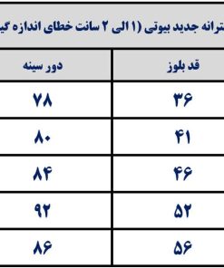جدول راهنمای سایز بلوز دخترانه جدید بیوتی